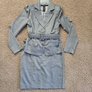 Grass Collection Women's Light Gray Blazer and Skirt Set